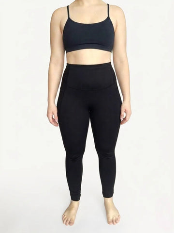 Schwarze High-Waist Leggings mit Seitentaschen, blickdicht und tierhaarfrei, ideal für Sport und Alltag